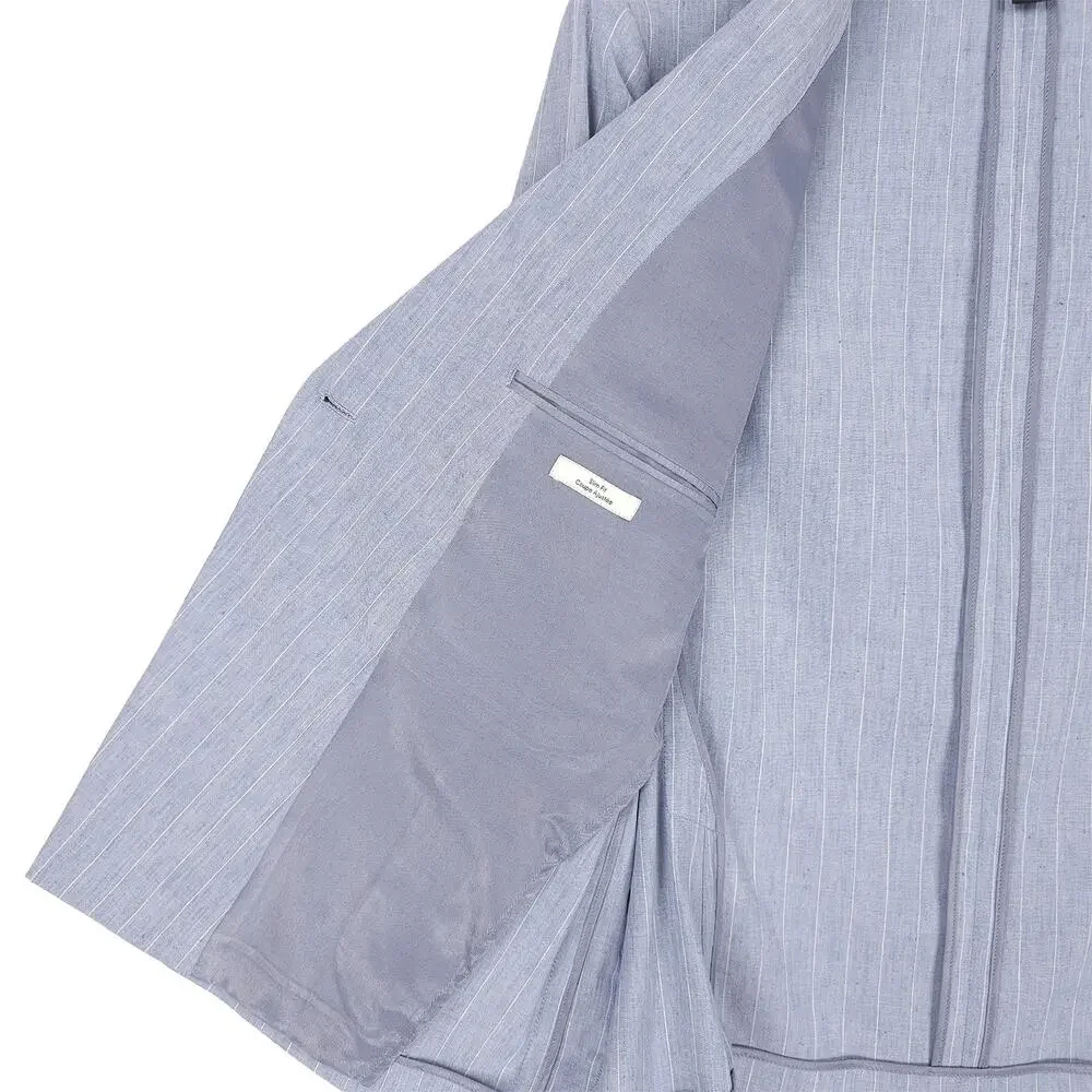 Calvin Klein Mens Slim Fit Suit Jacket 44S Blue Pinstripe Stretch Linen Blend